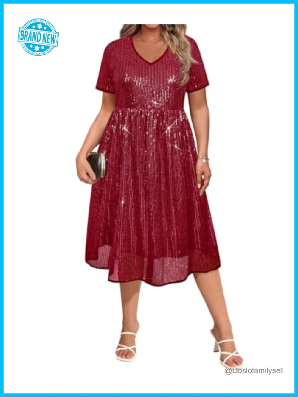 Plus Size Sequin Party Dress V-Neck Short Sleeve Cocktail Clubwear Formal
